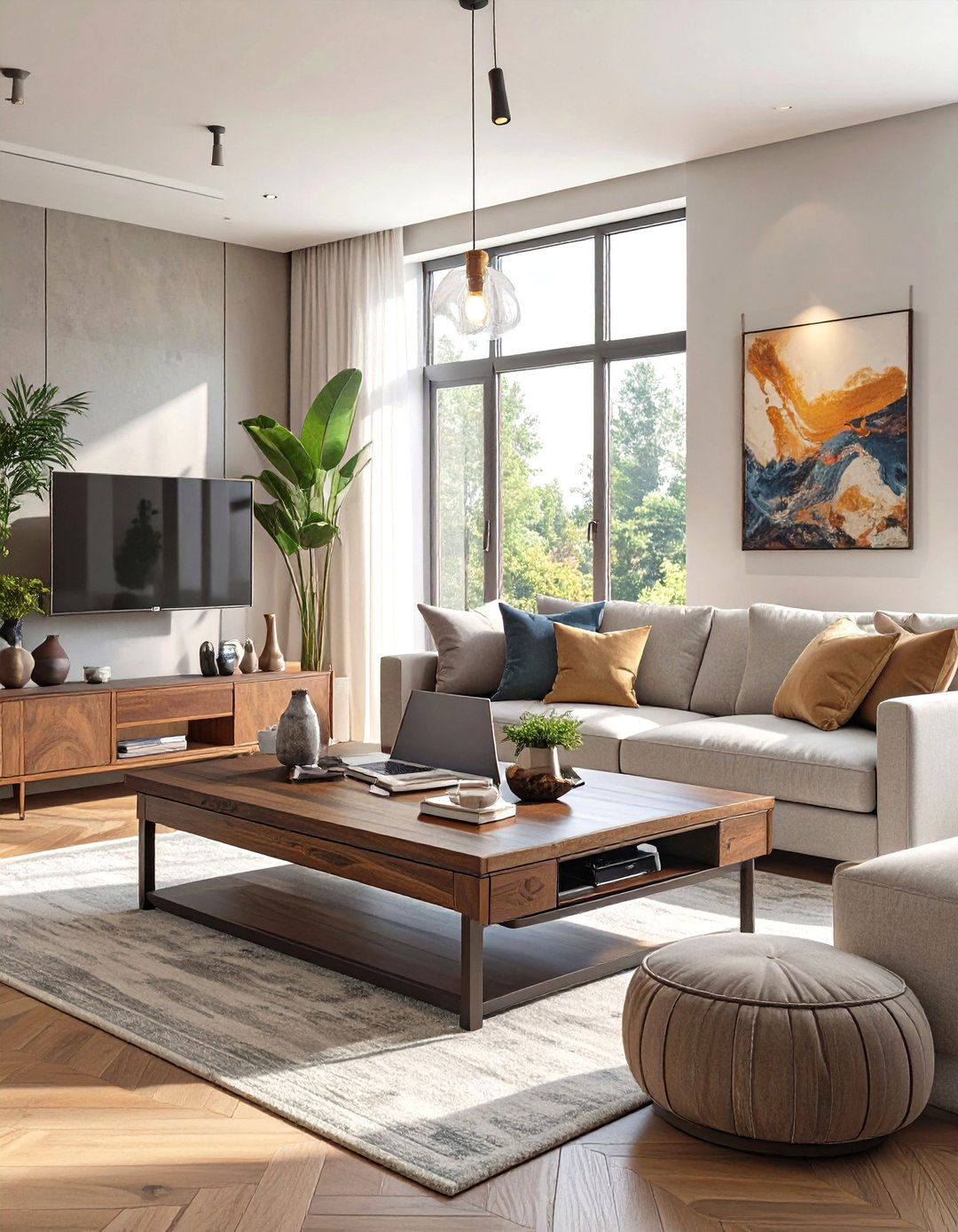 Multifunctional Lifting Coffee Table with TV Viewing - 30 simple small living room ideas with tv