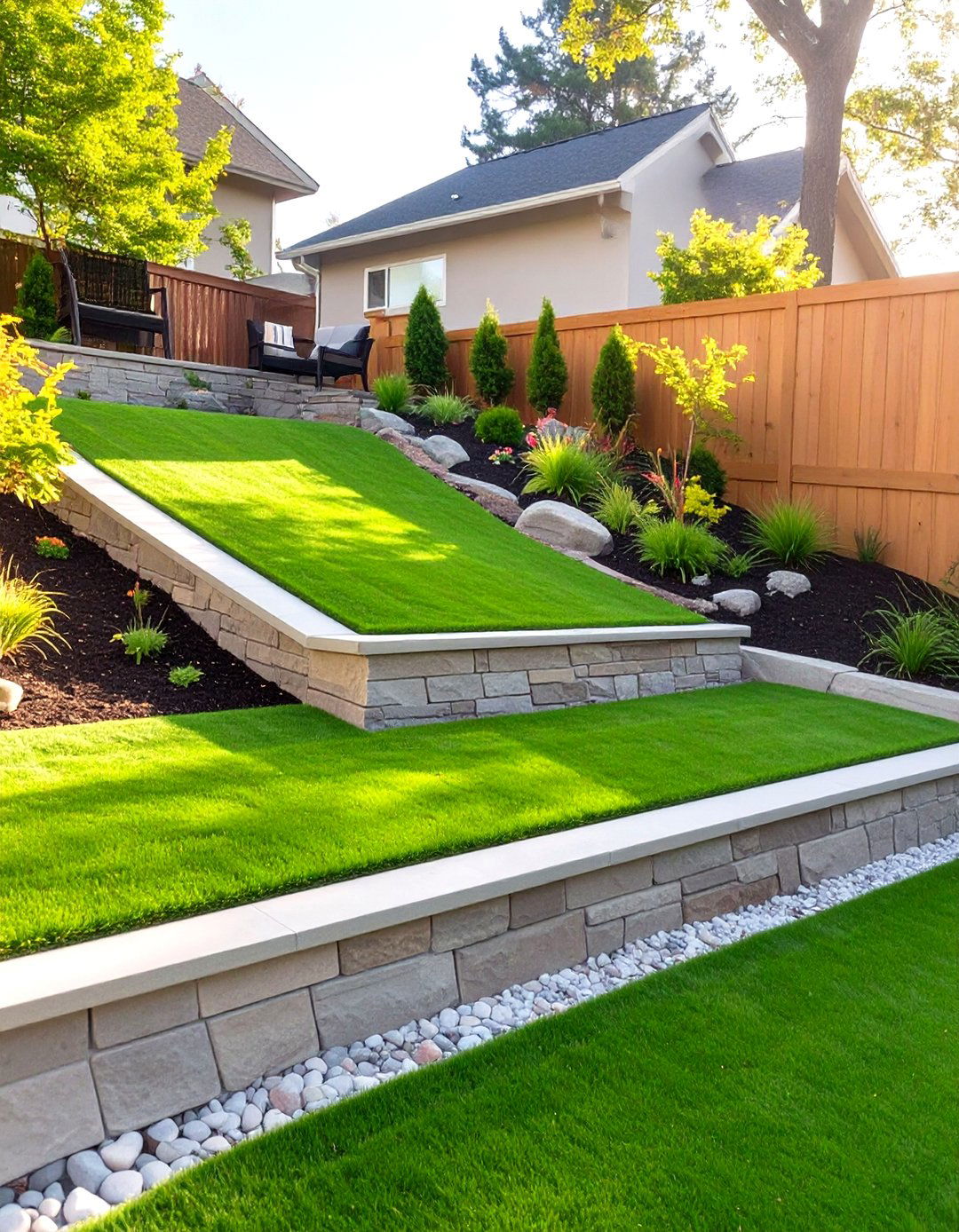 Multilevel Turf Terraces - 30 small backyard turf ideas