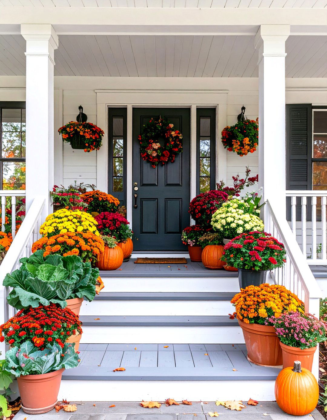 Mums and Cabbage Galore Porch - 30 fall porch decorating ideas