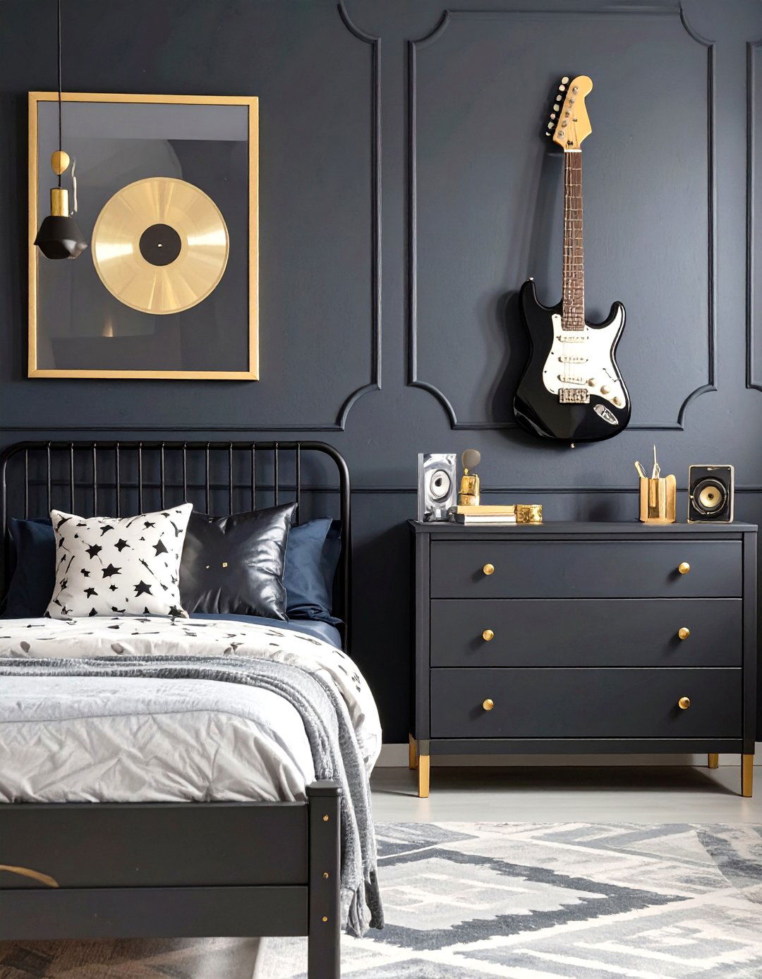Music Inspired Black and Gold Boys Room - 30 boys room color ideas