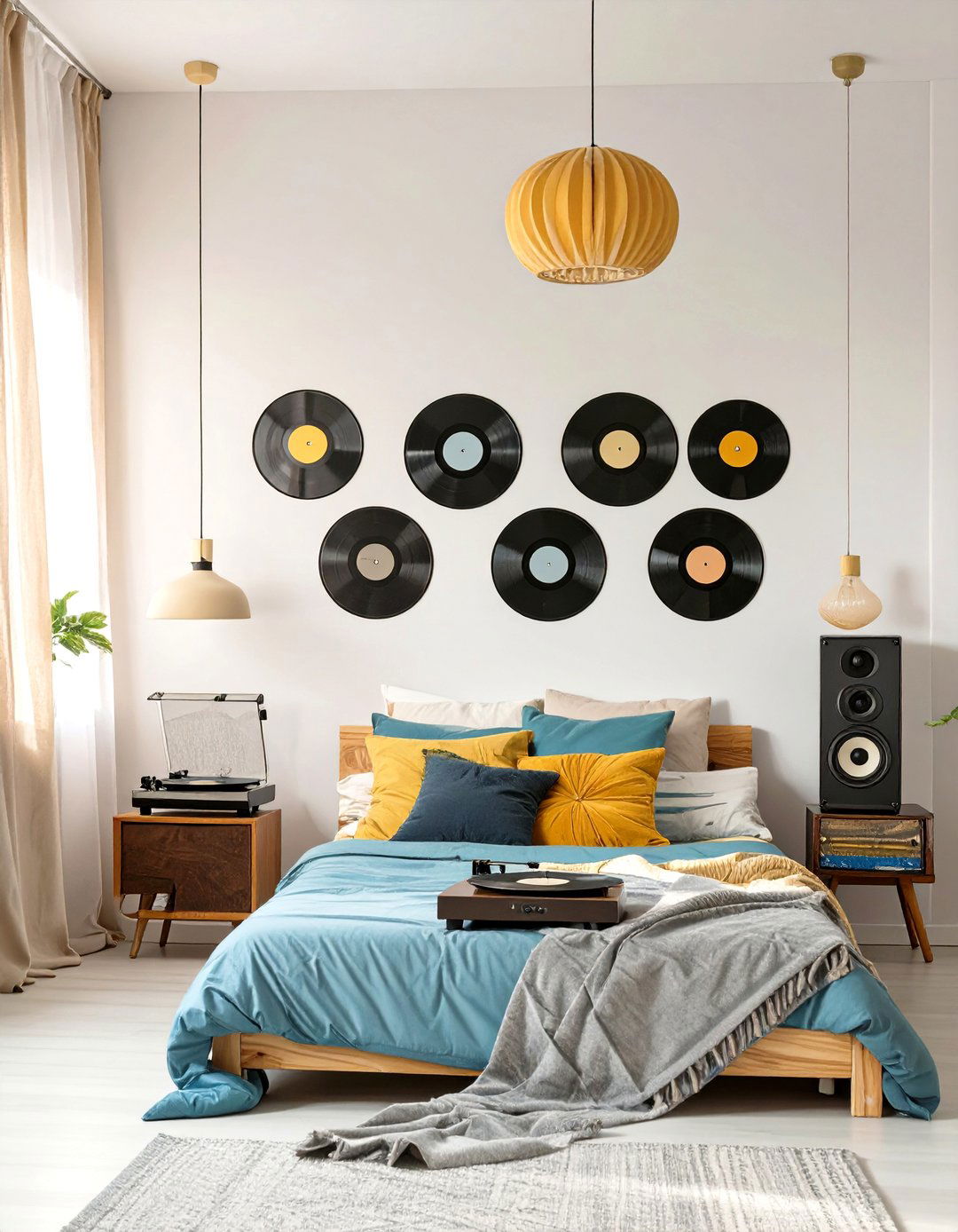 Music Themed Decor with Vinyl Records - 30 teenage bedroom ideas