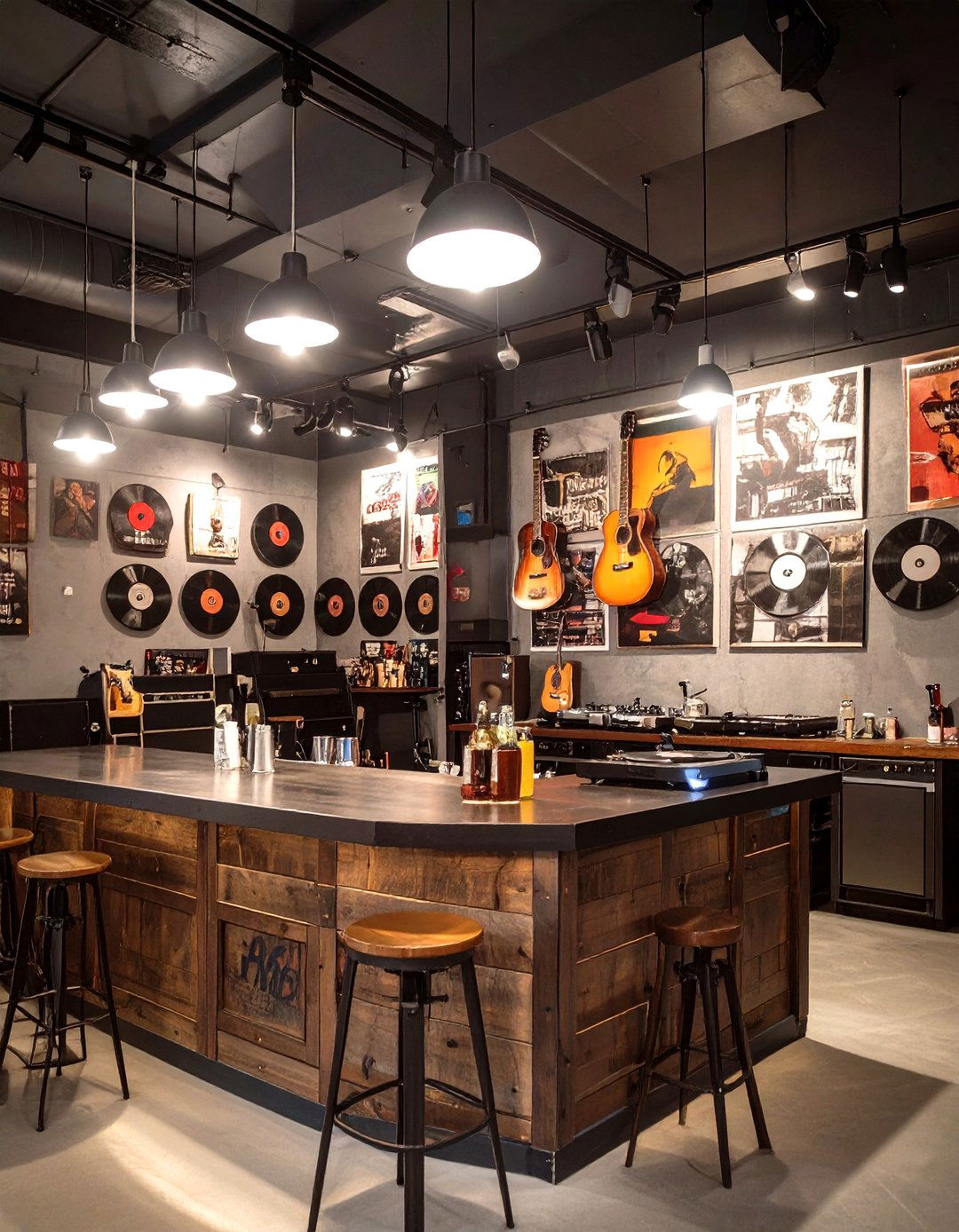 Music Themed Garage Bar - 30 man cave garage bar ideas