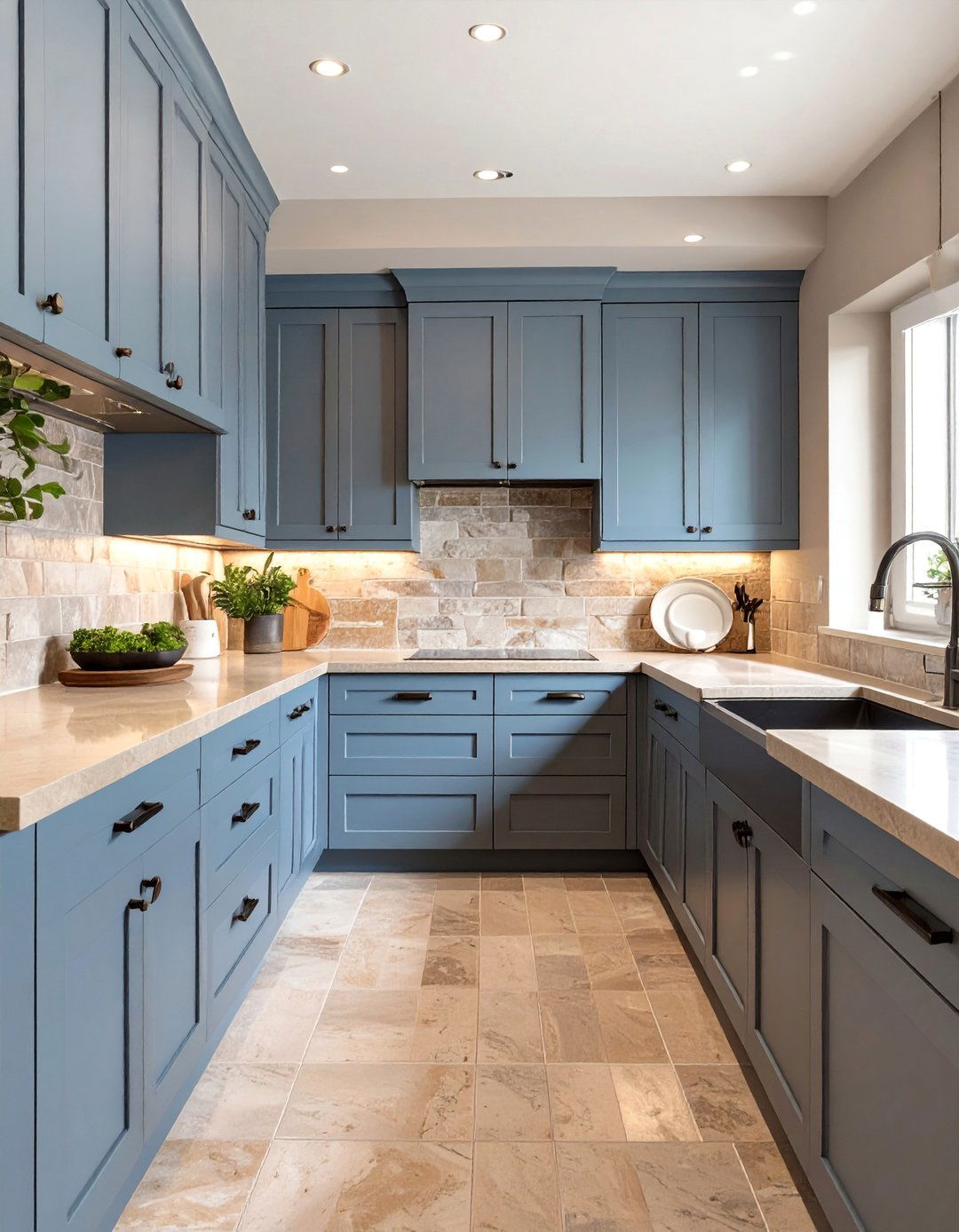 Muted Blue and Beige Kitchen - 30 blue kitchen ideas