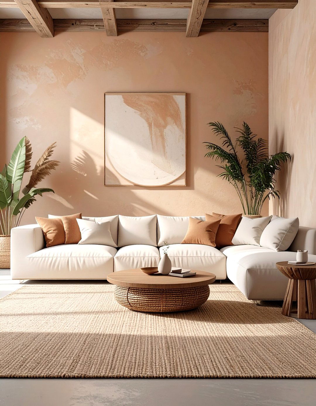 Muted Clay and Off White Retreat - 30 modern basement color ideas decorating