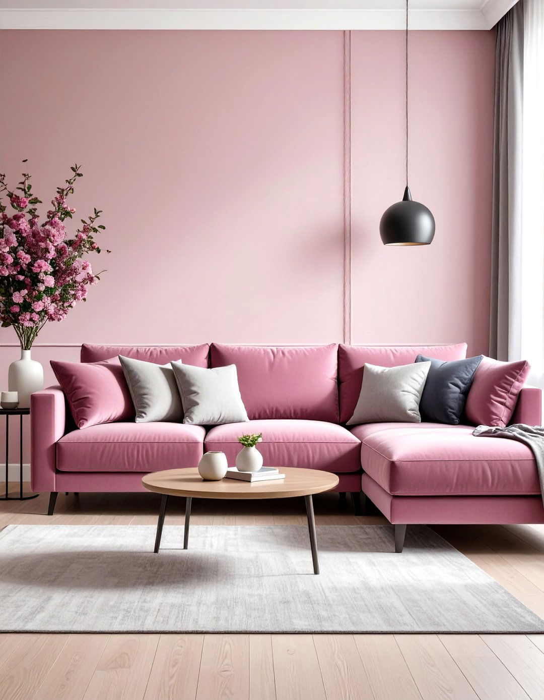 Muted Mauve Pink Sectional Sofa - 30 pink living room ideas