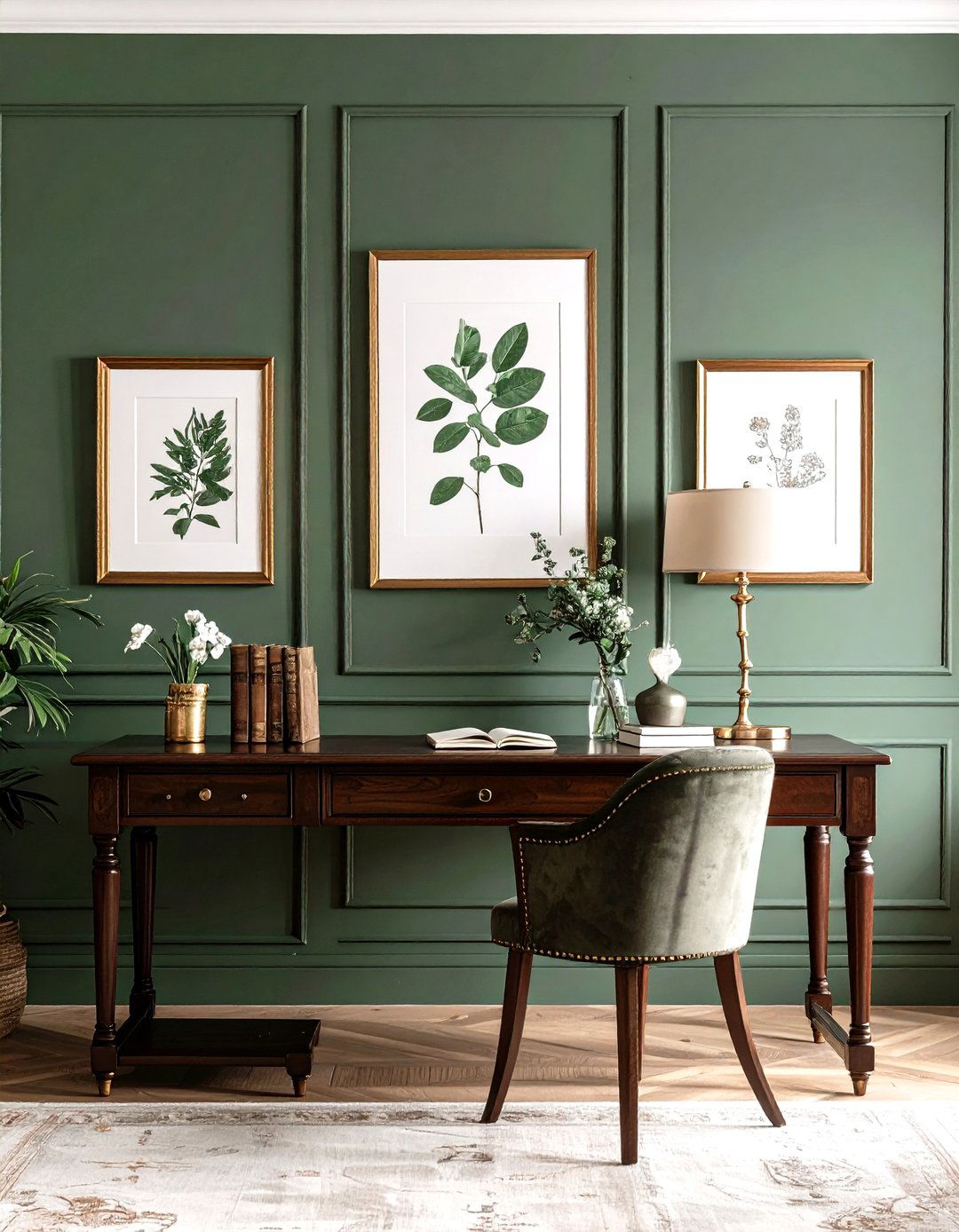 Muted Olive Green Study - 30 interior paint color ideas