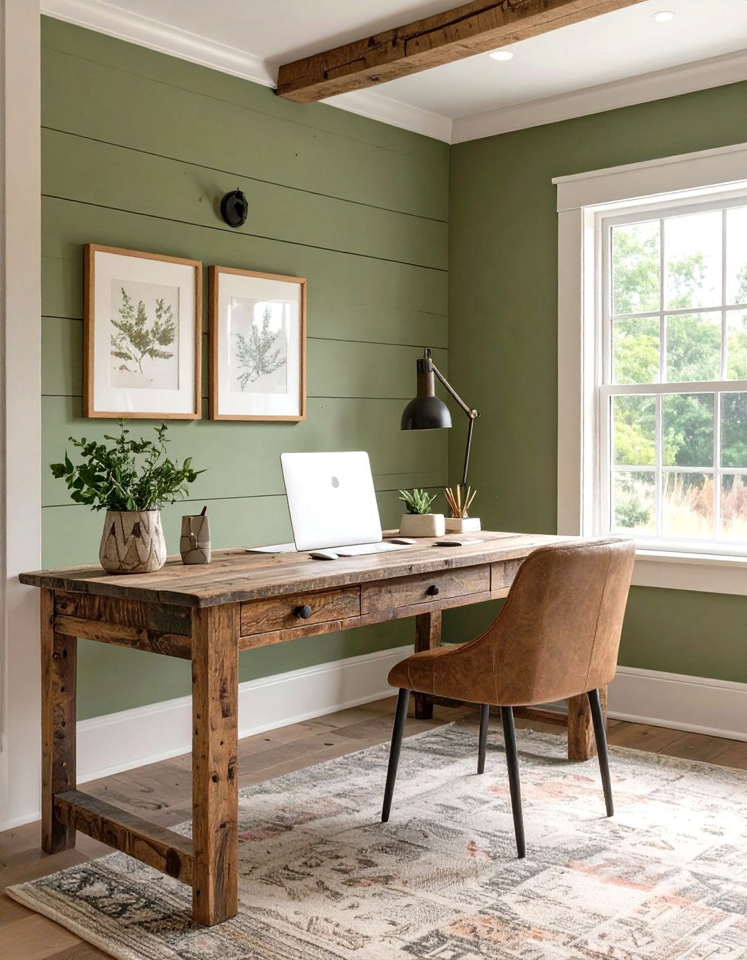 Muted Olive and Cream Farmhouse Office - 30 office color ideas