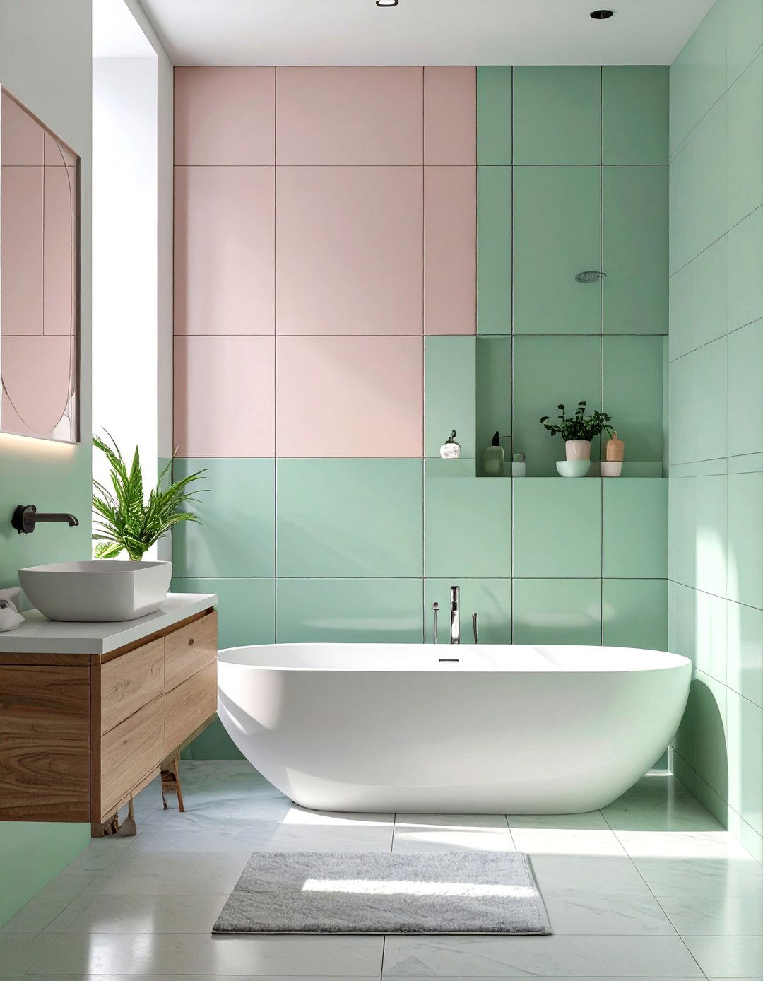 Muted Pastel Color Blocking - 30 bathroom tile paint ideas