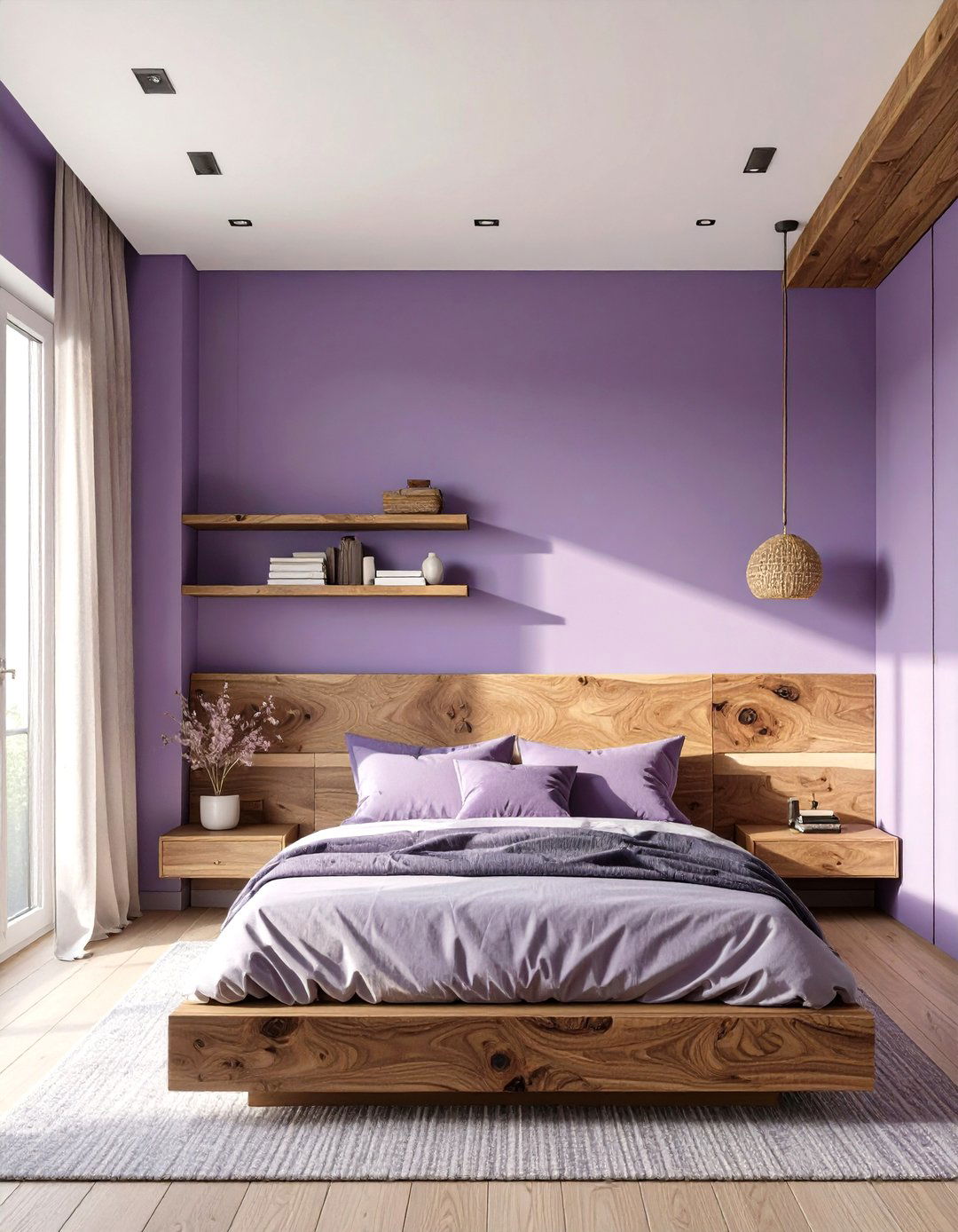 Muted Purple and Natural Wood Bedroom - 30 modern purple bedroom ideas