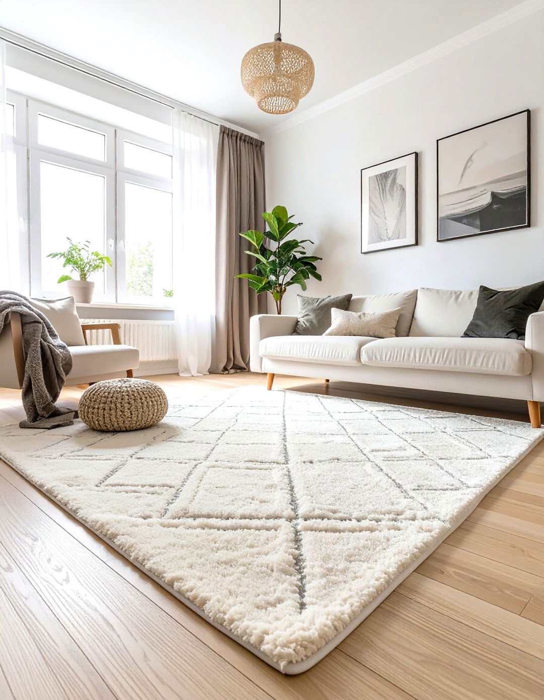 Muted Rugs for Softness - 30 scandinavian design living room ideas
