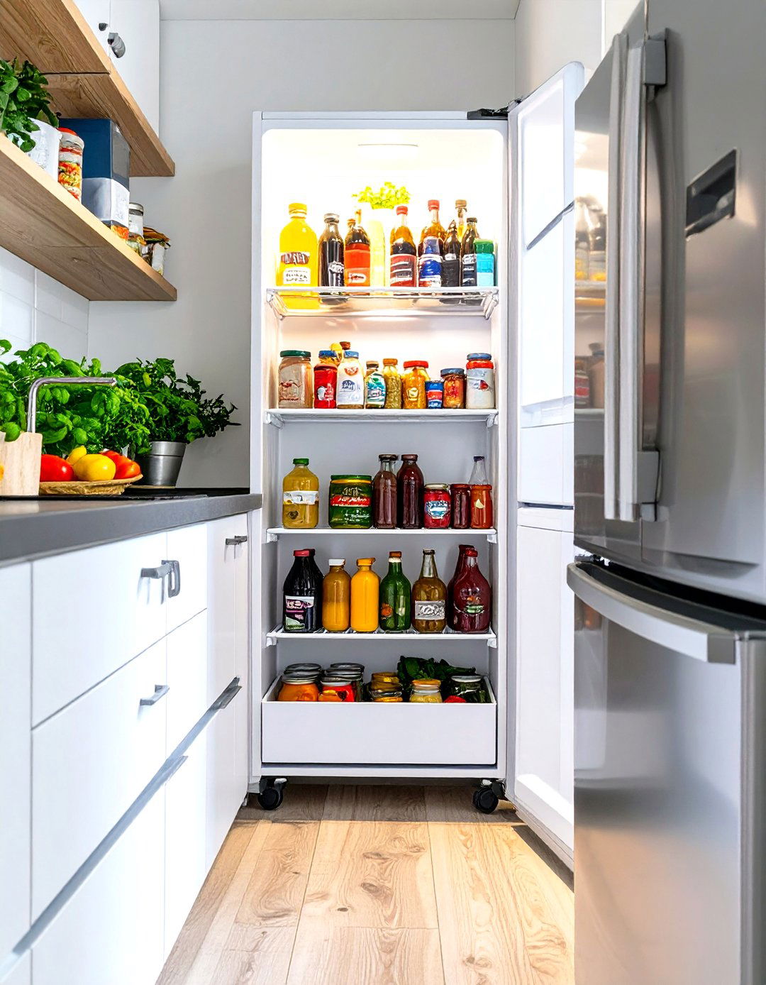 Narrow Space Pantry Between Appliances - 30 small kitchen pantry ideas