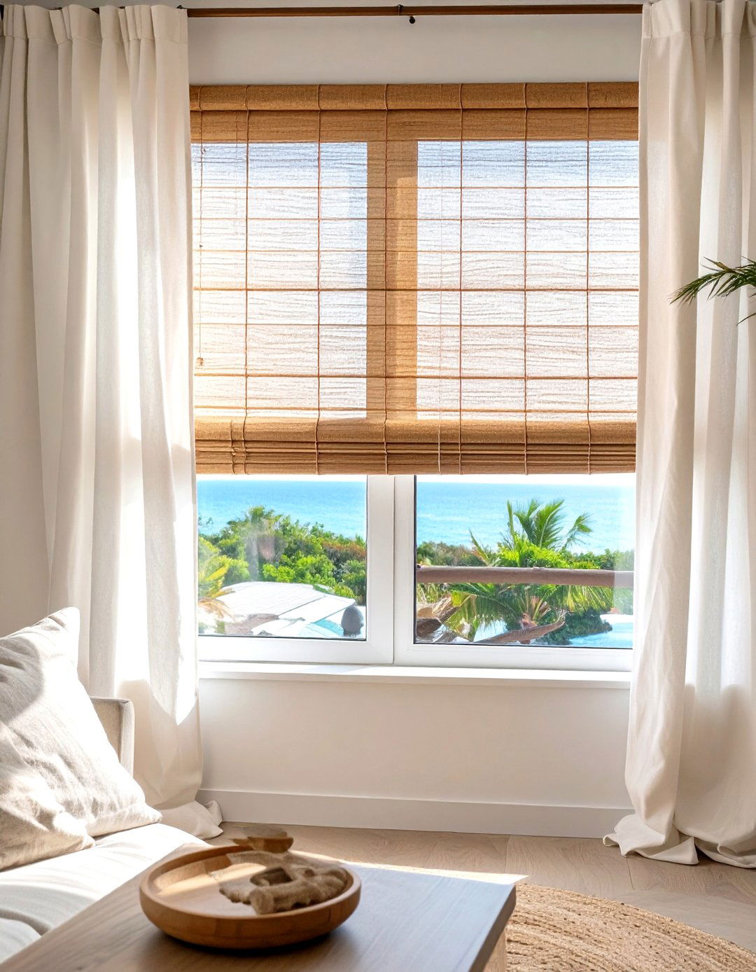 Natural Bamboo Blinds with Drapes - 30 curtains for living room ideas