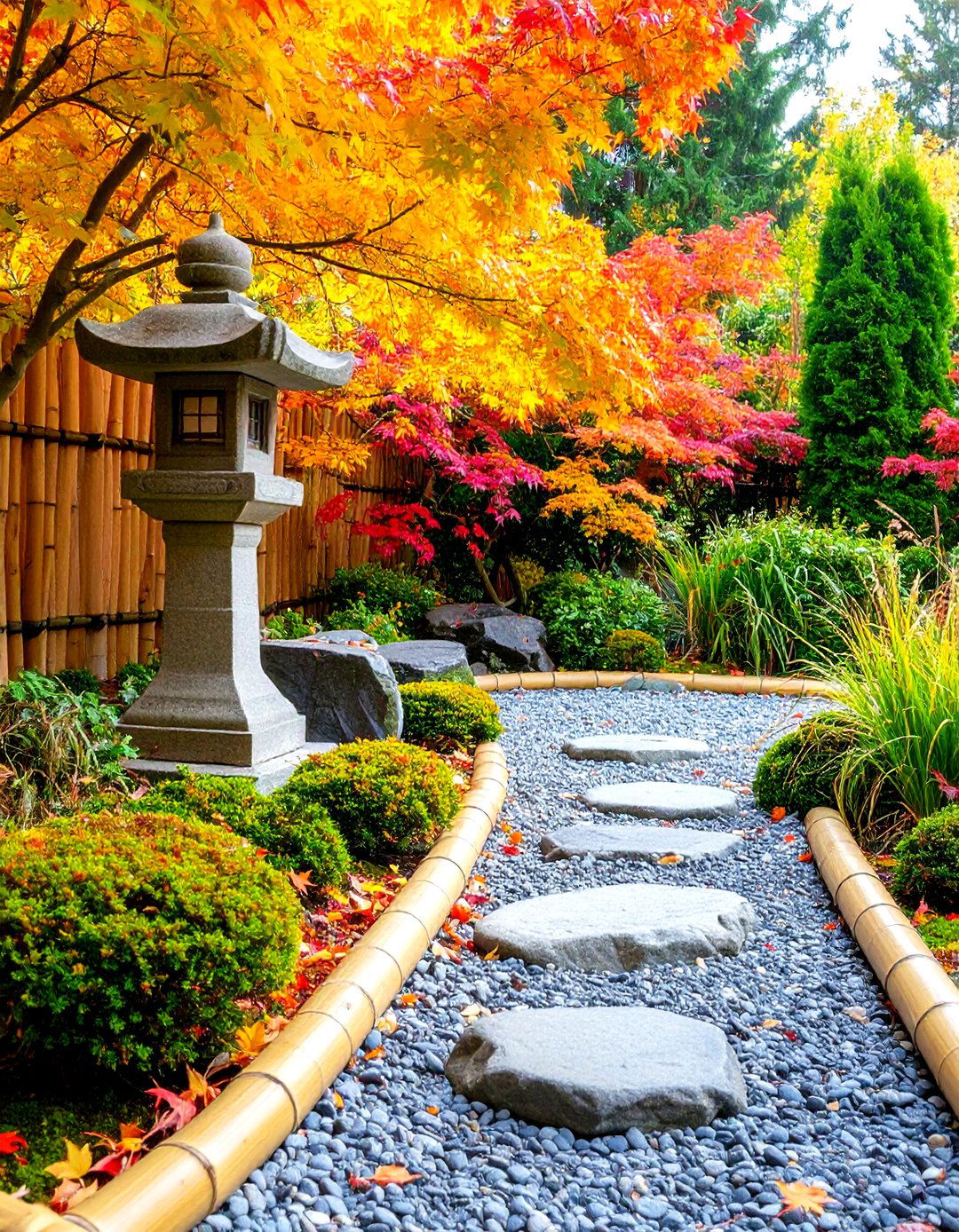 Natural Bamboo Edging for a Pea Gravel Patio - 30 pea gravel patio edging ideas