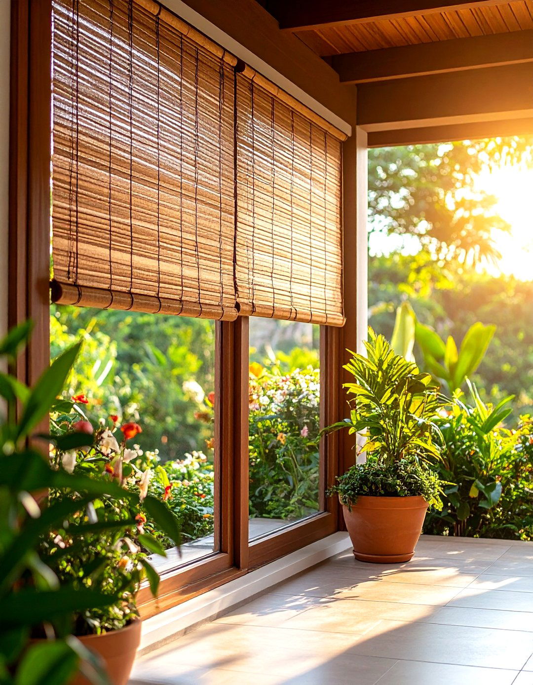 Natural Bamboo Roll Up Blinds - 30 patio sun shade ideas