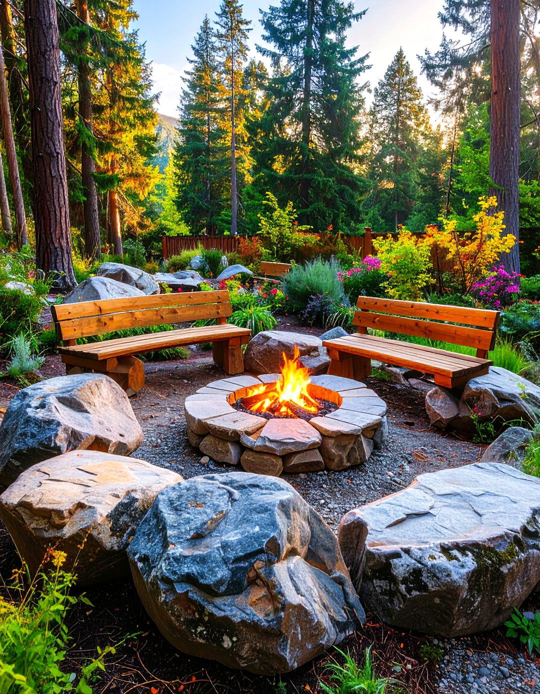 Natural Boulder Fire Pit - 30 fire pit ideas for backyard