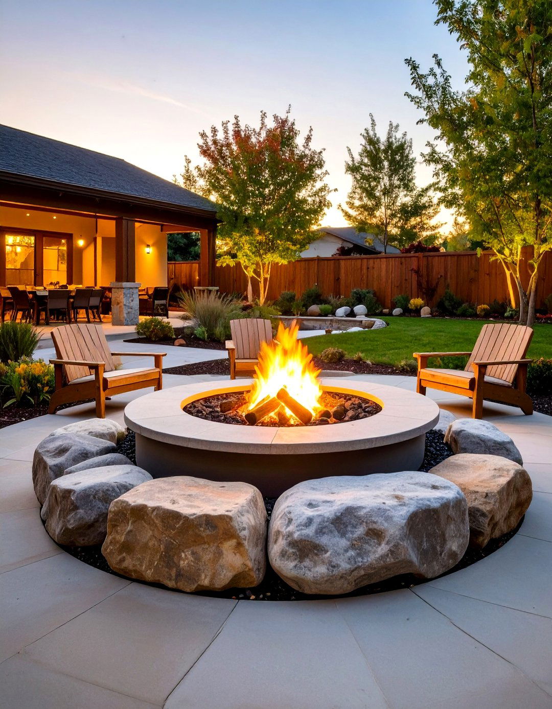 Natural Boulder Fire Pit - 30 backyard fireplace ideas