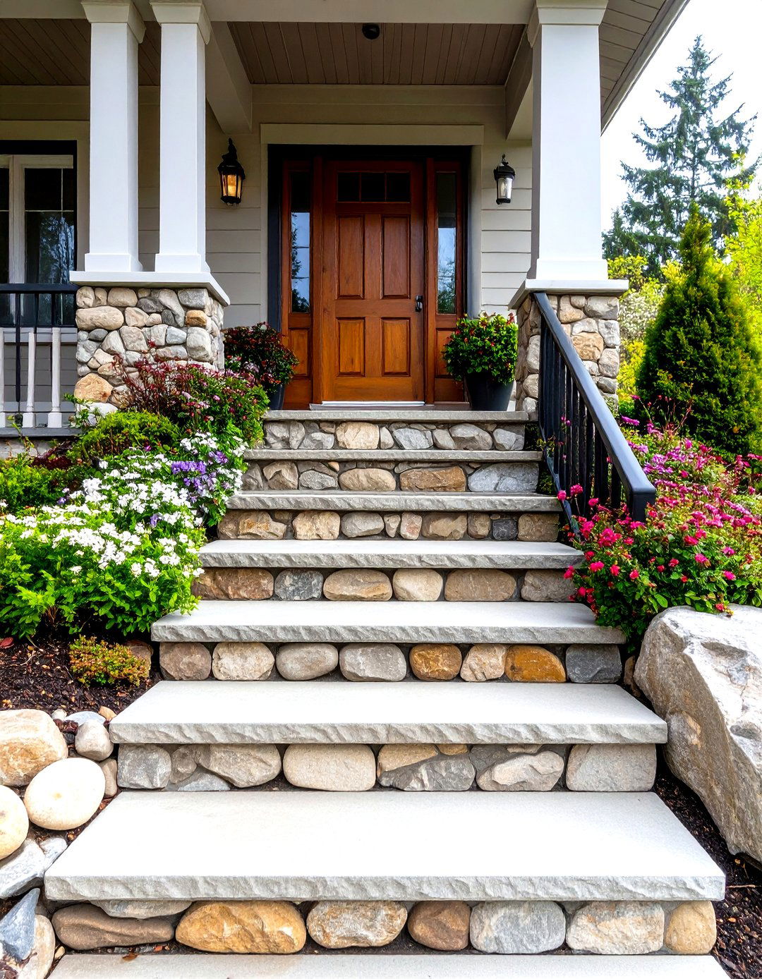 Natural Boulder Front Porch Steps - 30 front porch steps ideas