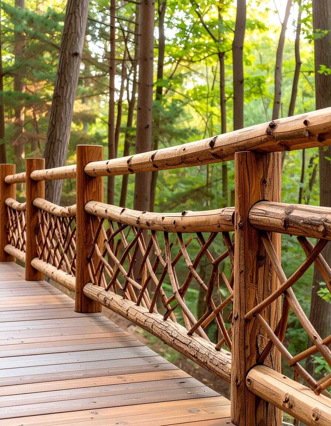 Natural Branch and Twig Wood Deck Railing - 30 wood cheap deck railing ideas