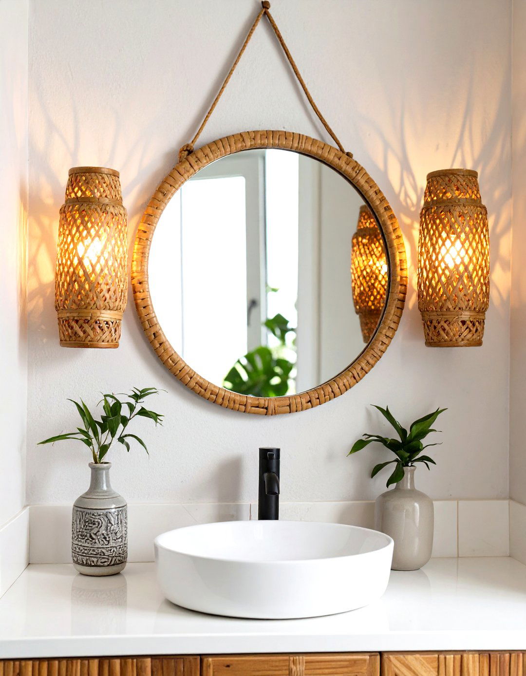 Natural Fiber Rope or Rattan Sconces - 30 vanity lighting ideas