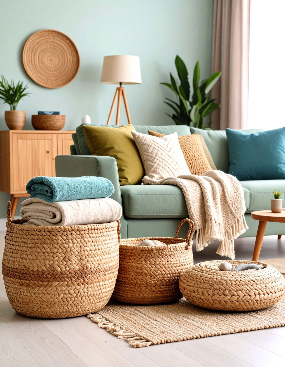 Natural Fiber Woven Baskets - 30 pottery barn living room ideas
