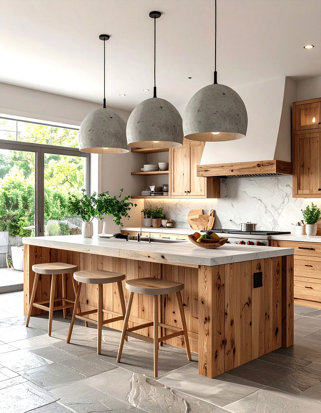 Natural Kitchen Look with Concrete Pendants - 30 kitchen island lighting ideas