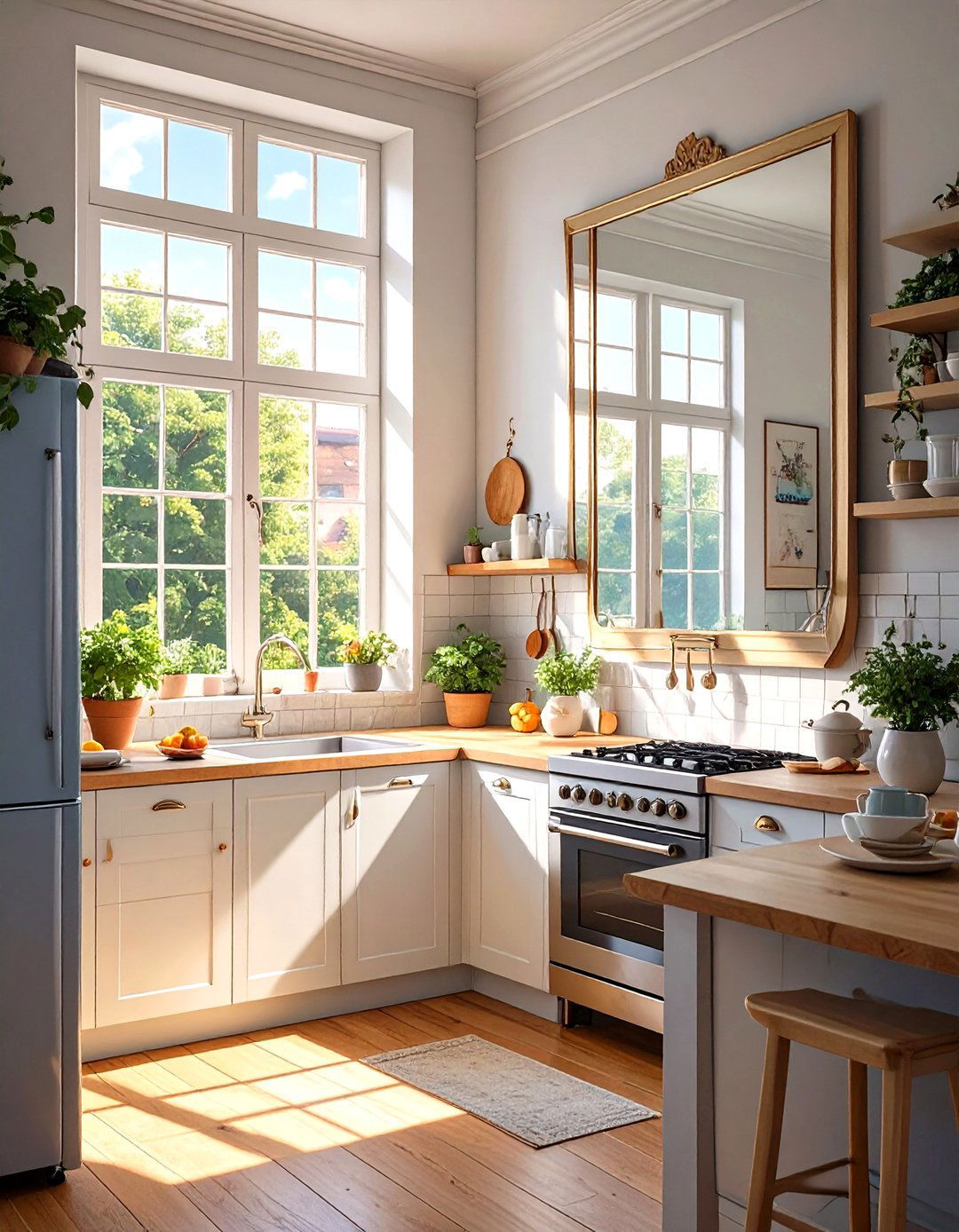 Natural Light Enhancement with Mirrors - 30 small kitchen lighting ideas