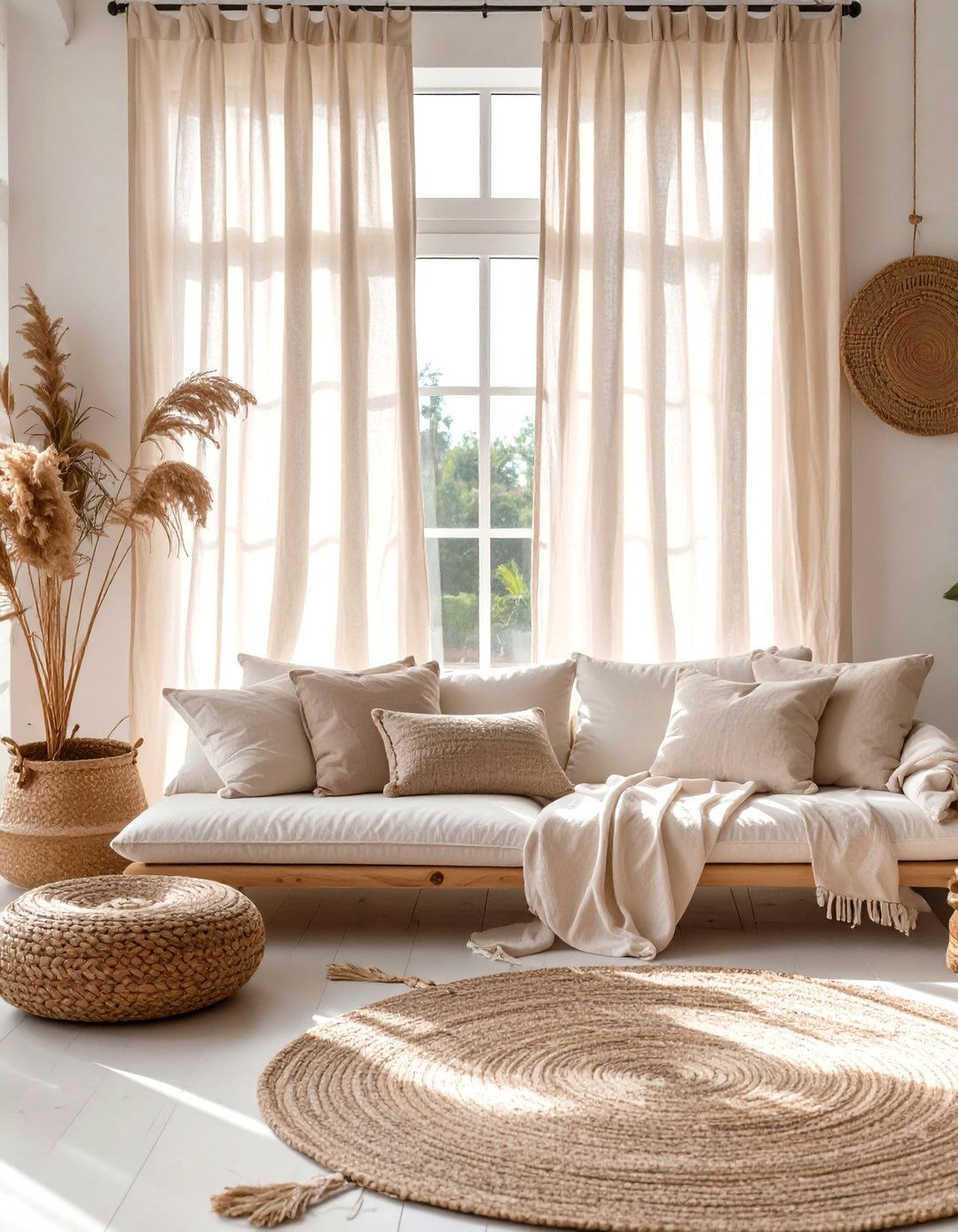 Natural Linen Curtains for a Relaxed Vibe - 30 curtain ideas for living room