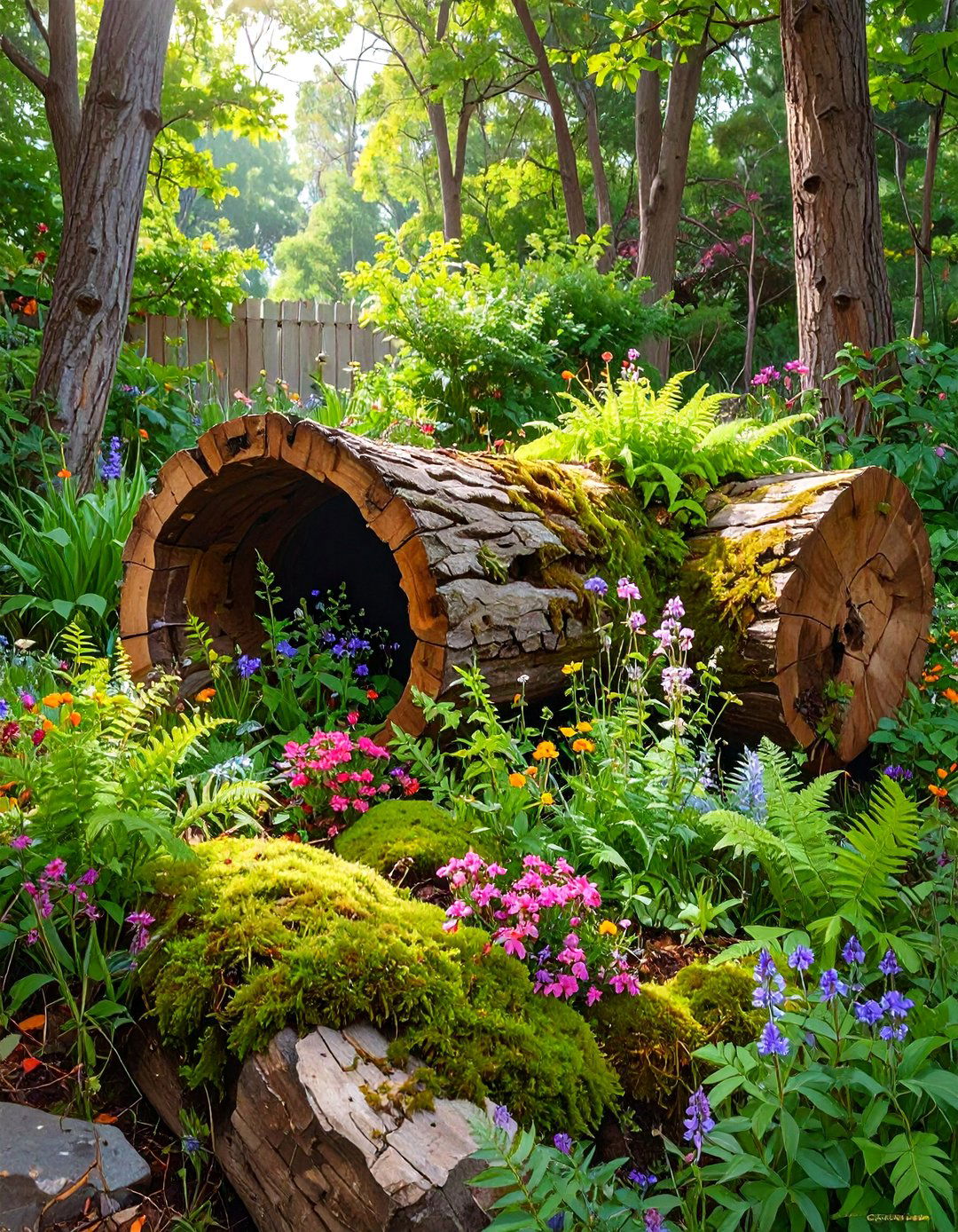 Natural Log Planter Feature - 30 backyard planter ideas