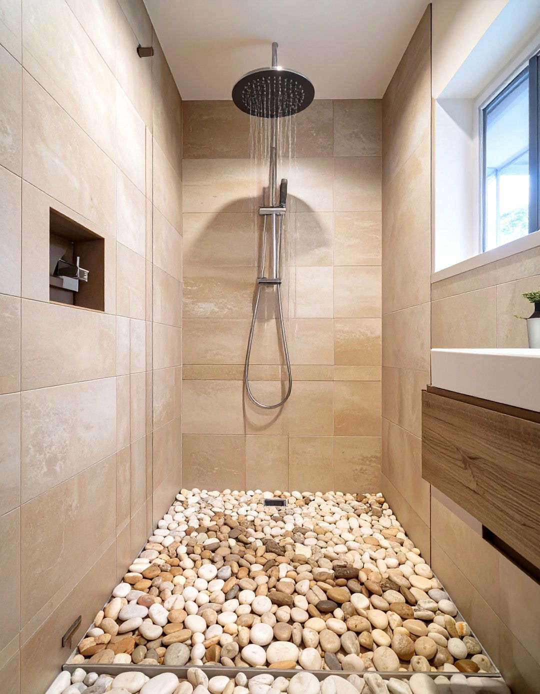 Natural Pebble Tile Shower Floor - 30 bathroom tile ideas for small bathrooms