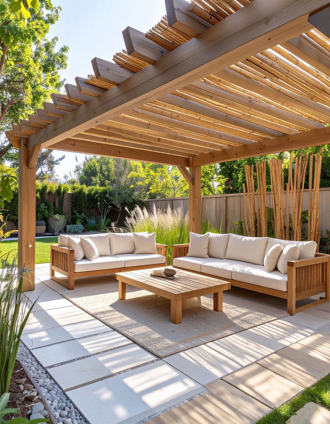 Natural Reed or Bamboo Fencing Roof - 30 budget diy backyard shade ideas