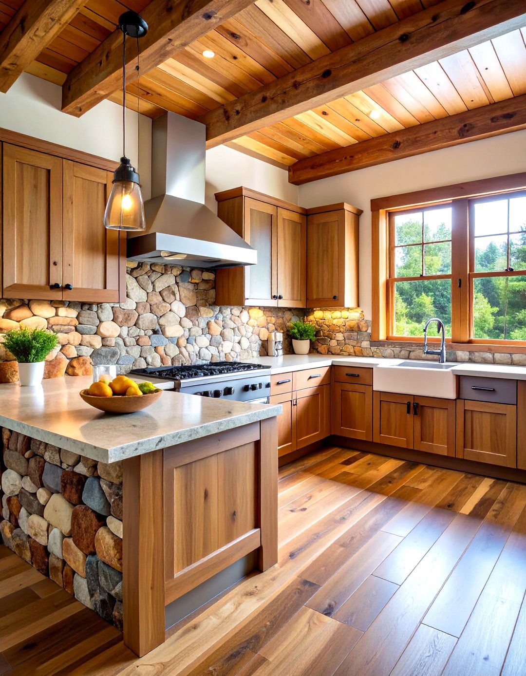 Natural River Rock Backsplash - 30 rustic backsplash ideas