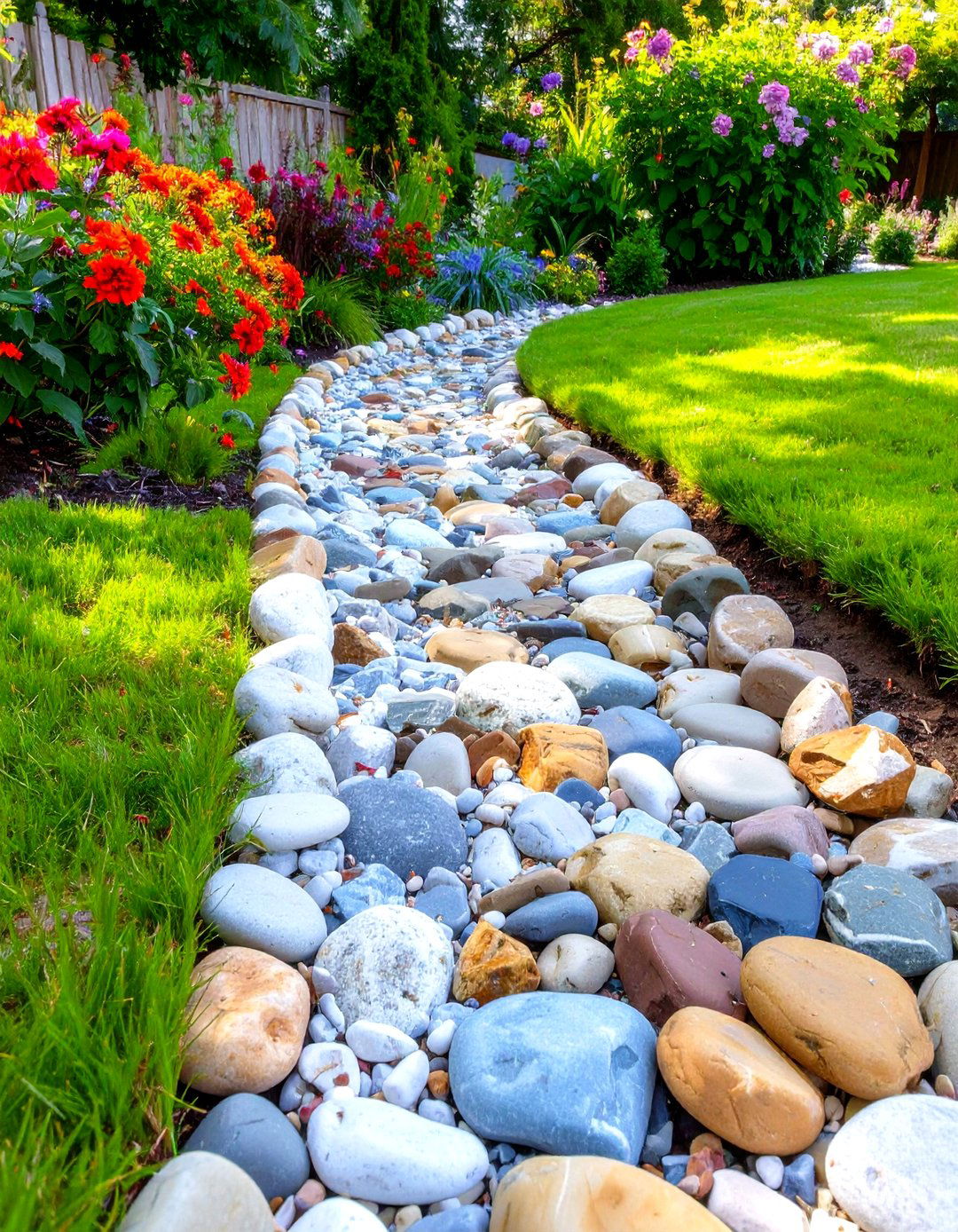 Natural River Rock Border - 30 cheap creative garden edging ideas