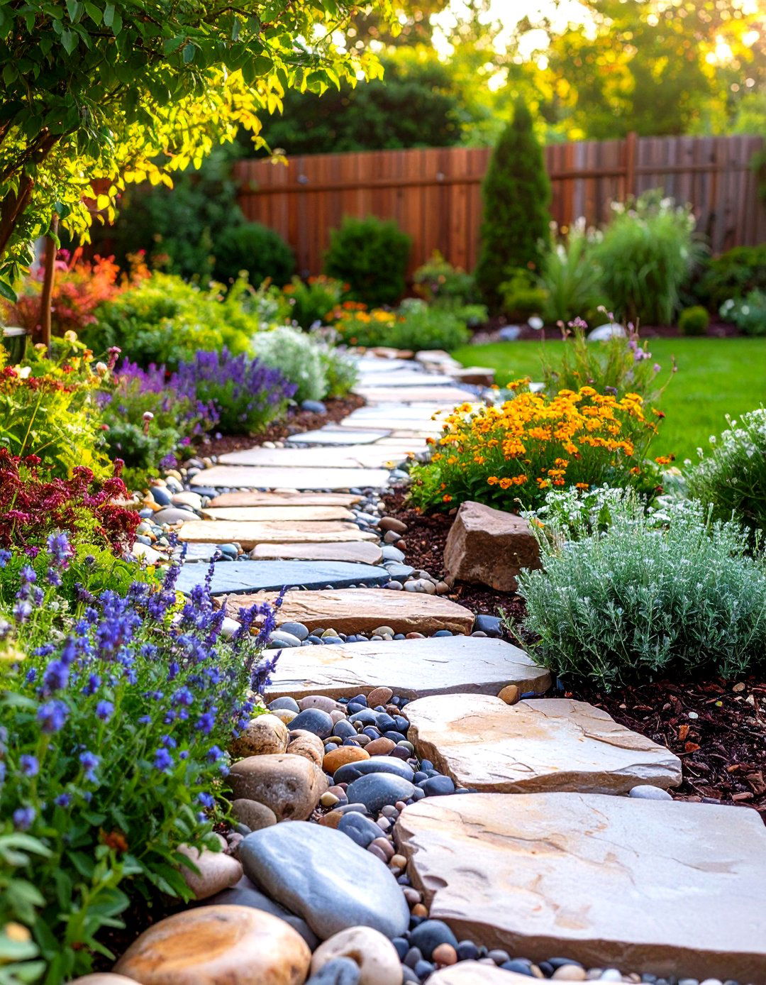 Natural River Rock Patio Border - 30 patio border ideas