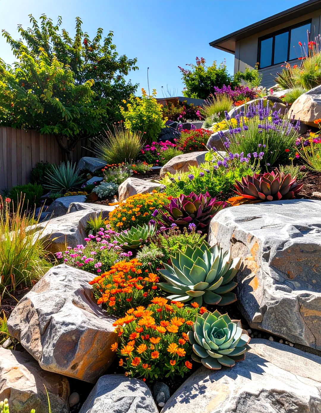 Natural Rock Garden on the Hillside - 30 sloped backyard ideas