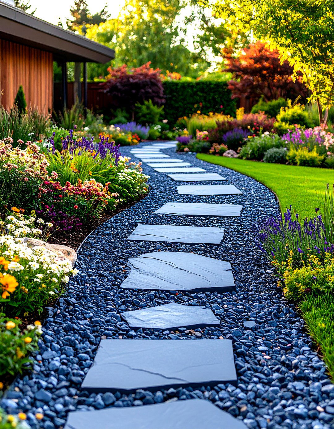 Natural Slate Chip Edging for a Pea Gravel Patio - 30 pea gravel patio edging ideas