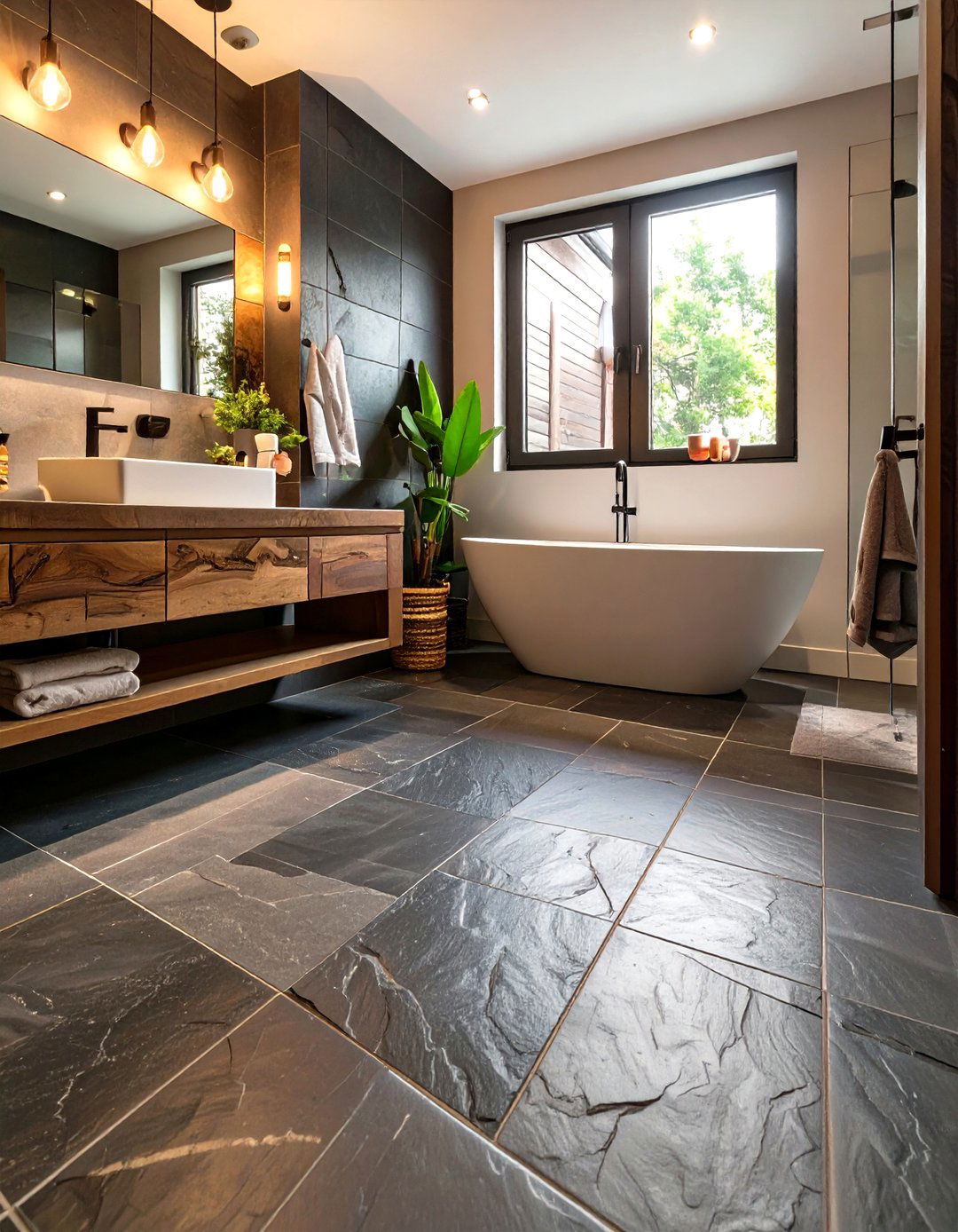 Natural Slate Floor Tiles - 30 washroom and bathroom tiles design ideas