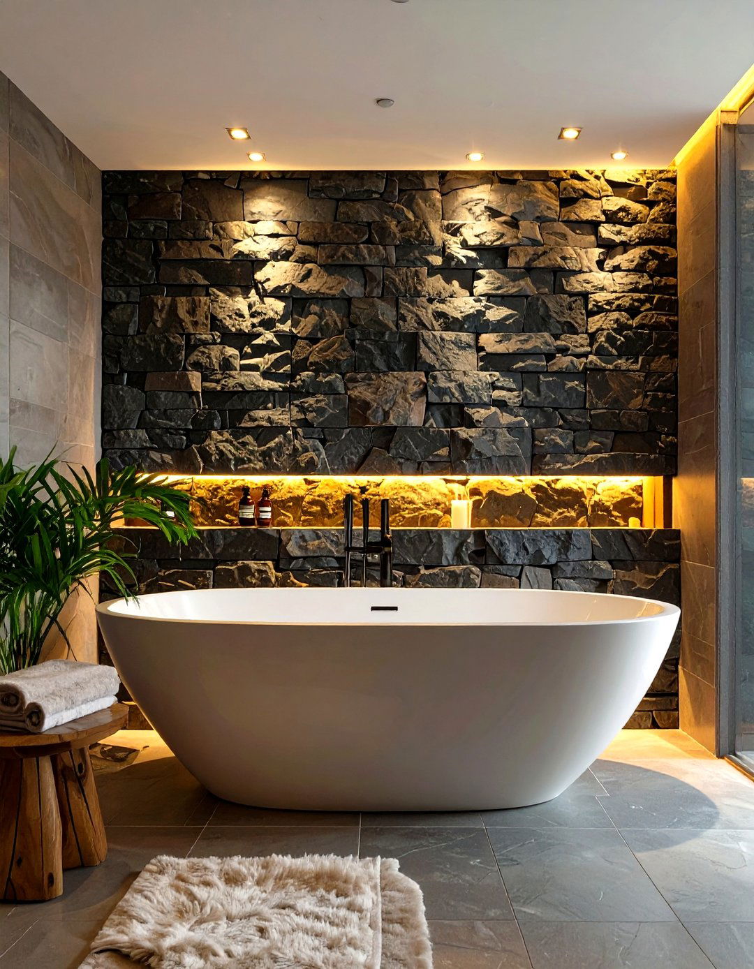 Natural Slate Stacked Stone Wall - 30 bathroom accent wall ideas