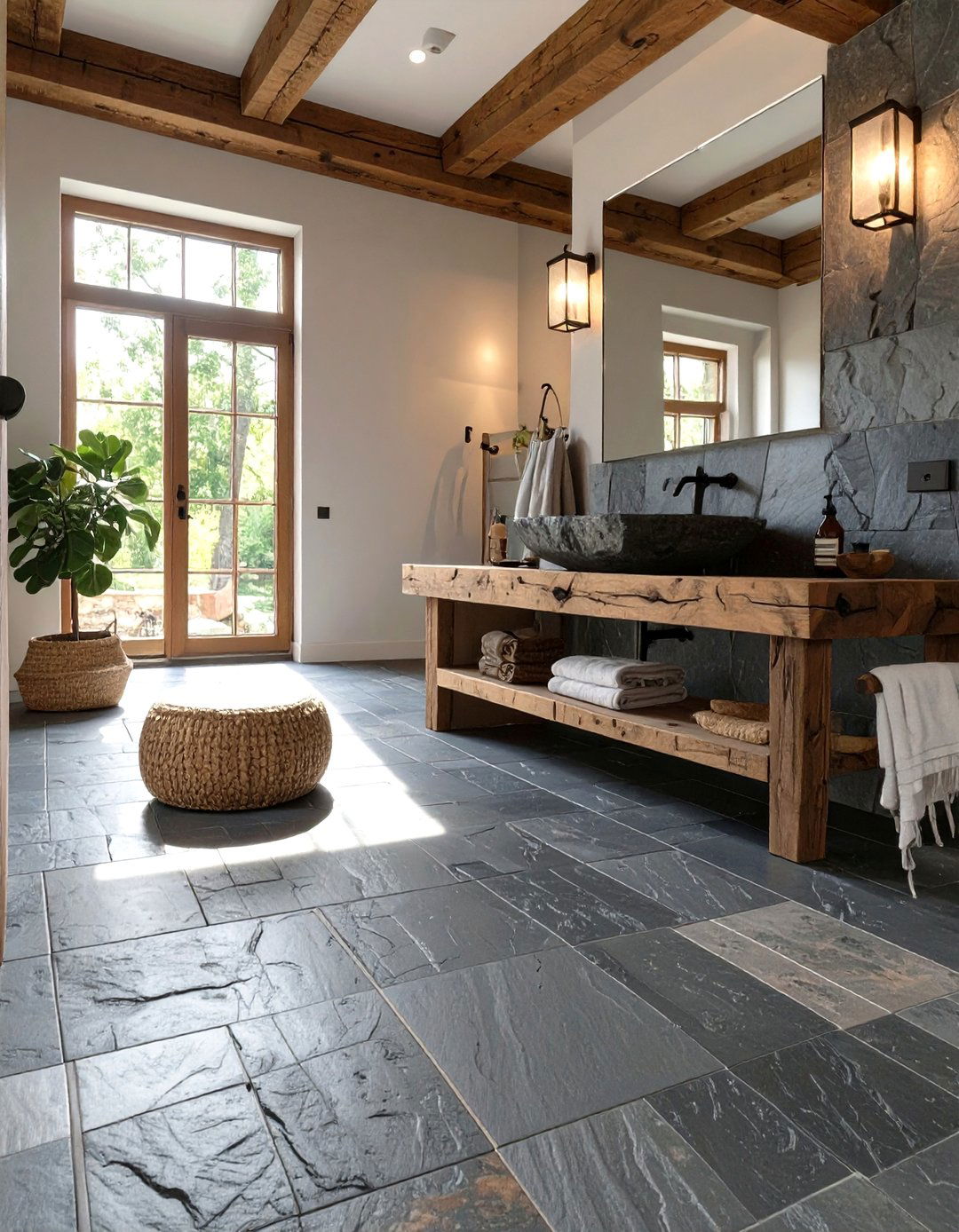Natural Slate Stone Floor Tiles - 30 tile ideas for bathroom