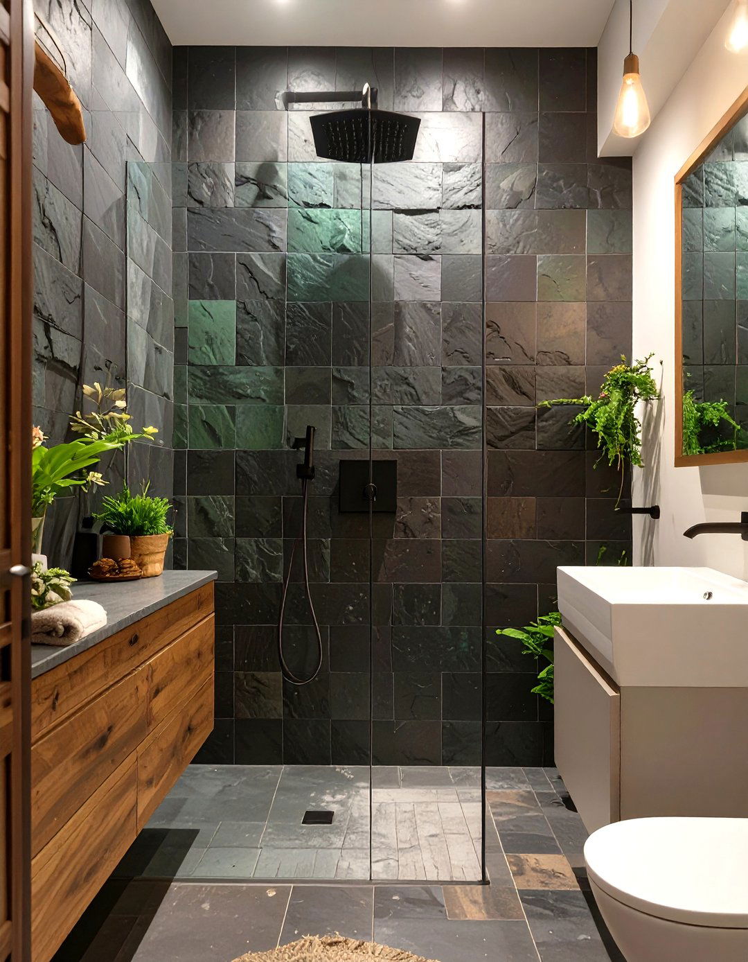 Natural Slate Tile Shower Surround - 30 shower surround ideas