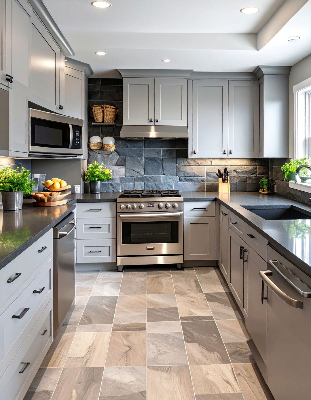 Natural Slate Tile in a Grid - 30 backsplash tile ideas