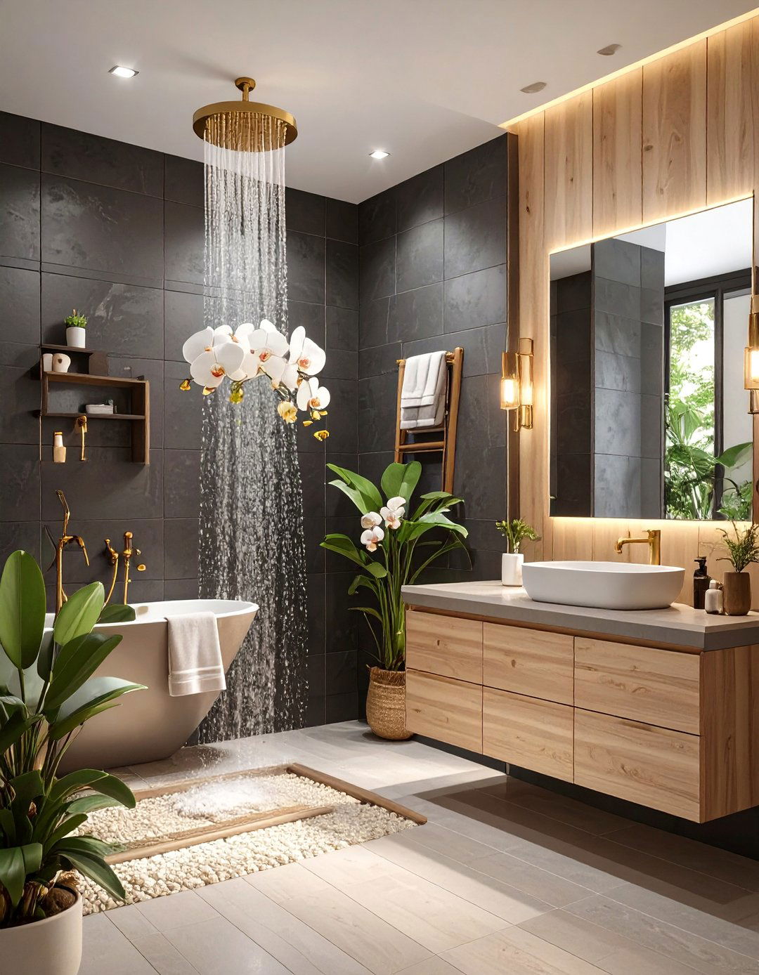 Natural Spa Inspired Bathroom - 30 black and gold bathroom ideas