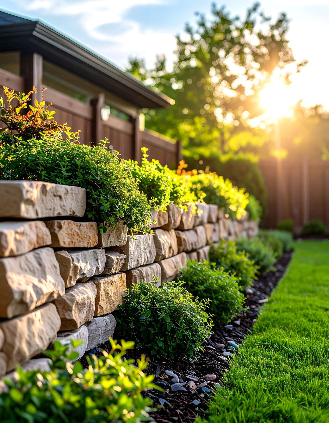 Natural Stacked Stone Retaining Wall - 30 front yard retaining wall ideas