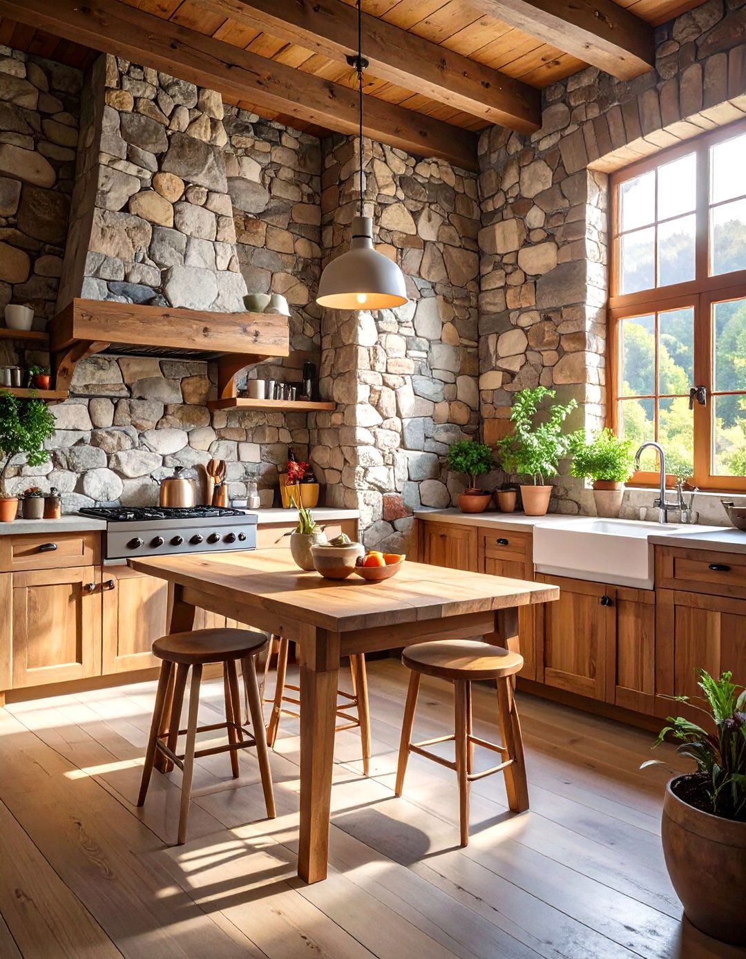Natural Stone Accent Wall - 30 small rustic kitchen ideas