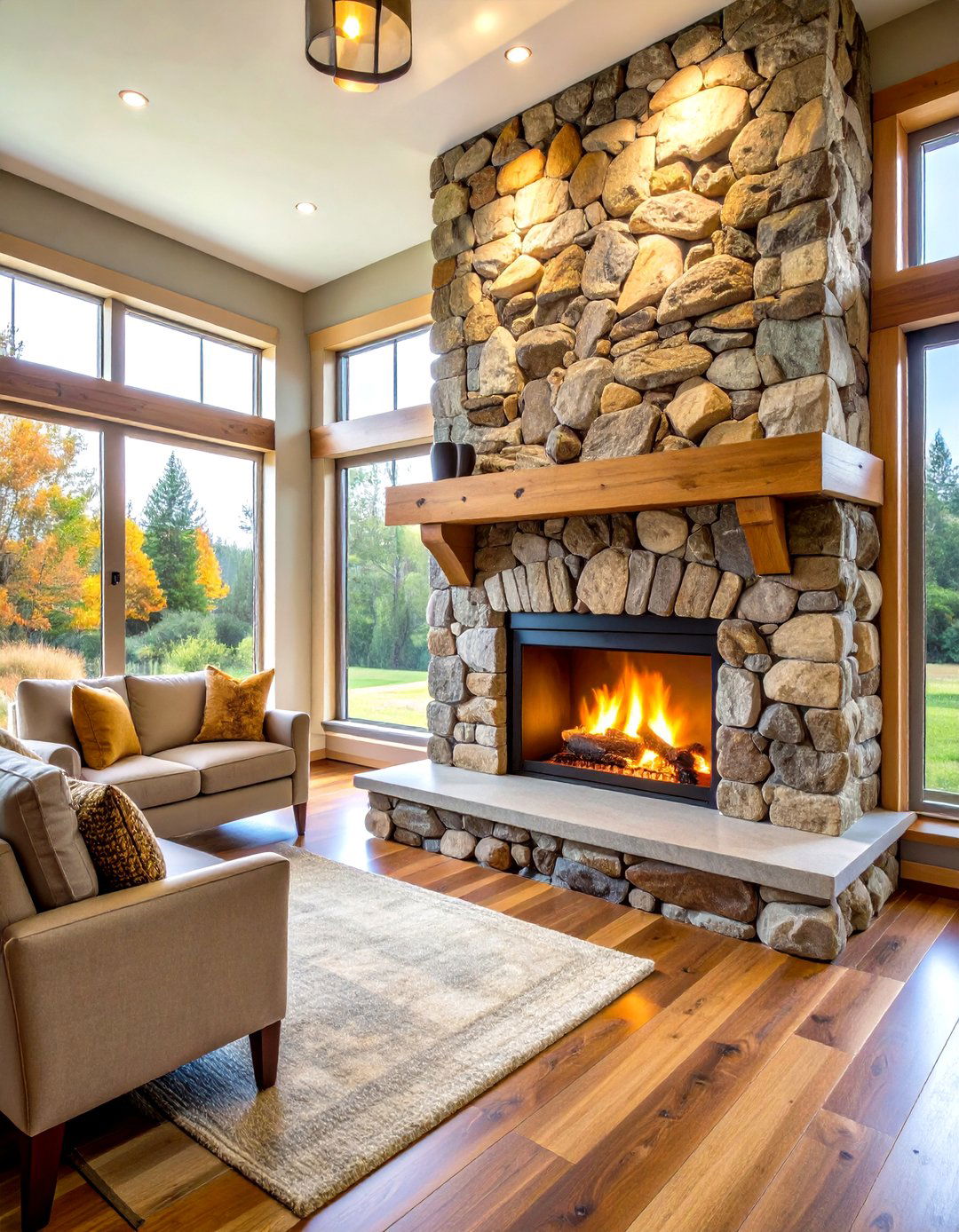 Natural Stone Fireplace - 30 rustic interior design ideas