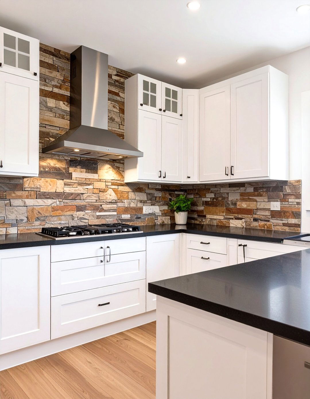 Natural Stone Ledger Backsplash - 30 white cabinet kitchen backsplash ideas