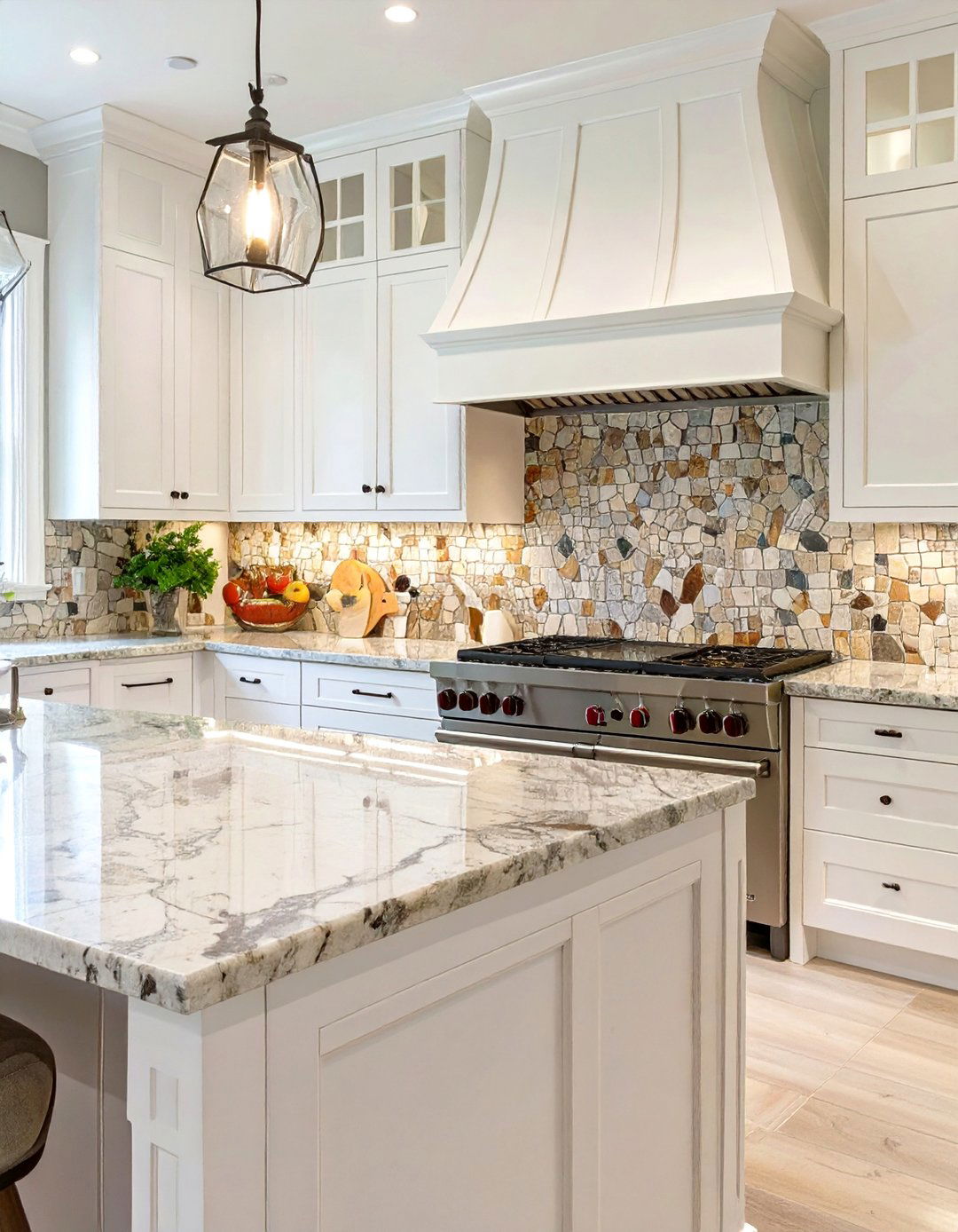 Natural Stone Mosaic Backsplash - 30 backsplash ideas for white cabinets and granite countertops