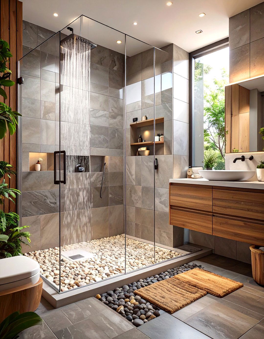 Natural Stone Pebble Floor Bathroom - 30 modern bathroom tile ideas