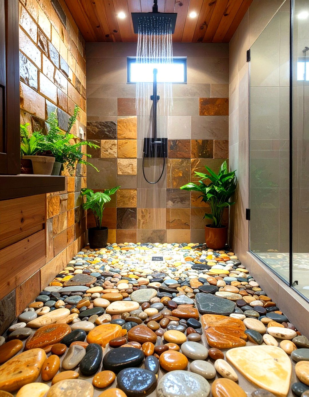 Natural Stone Pebble Shower Tile Floor - 30 small shower tile ideas