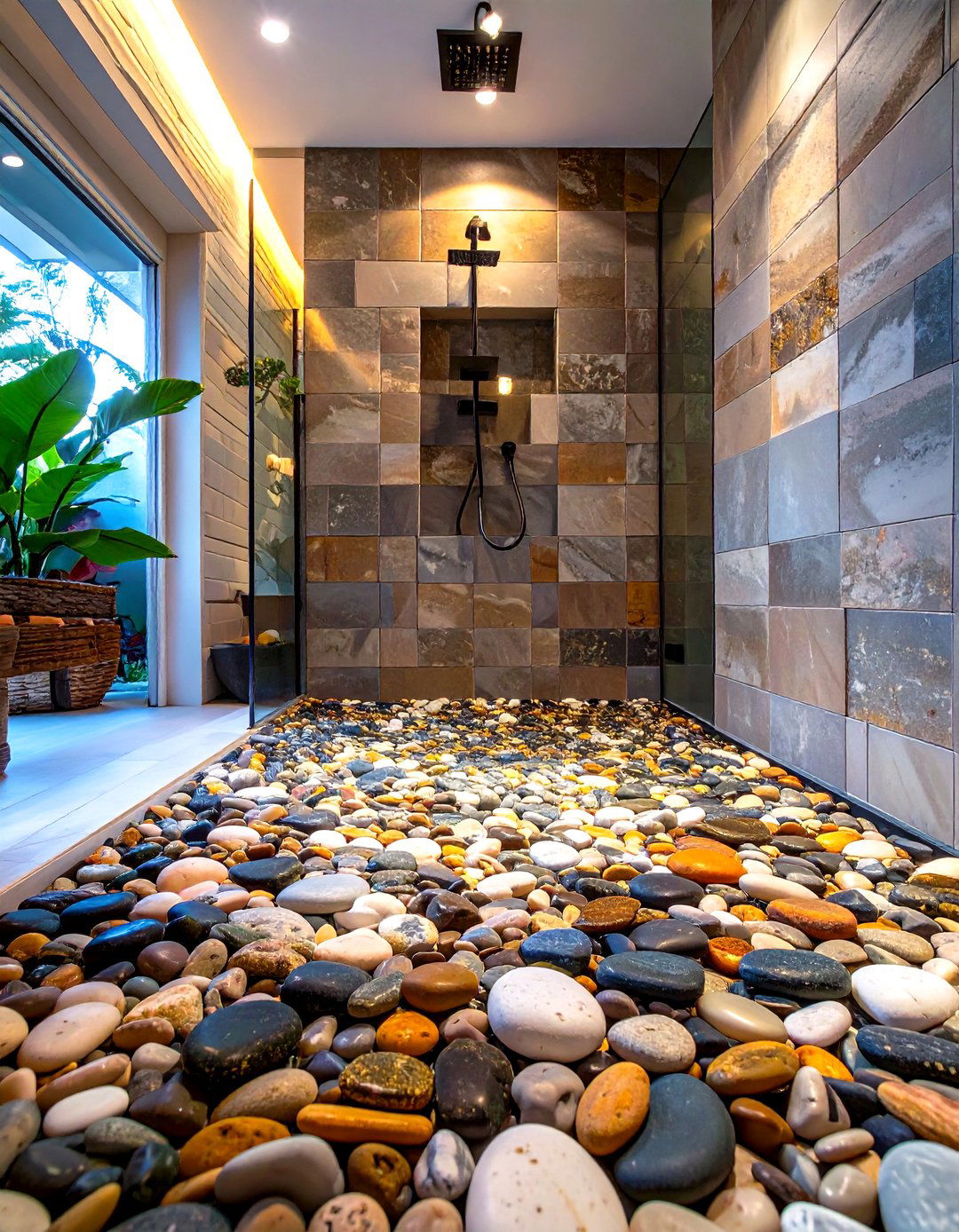 Natural Stone Pebble Tile Floor - 30 shower ideas tile