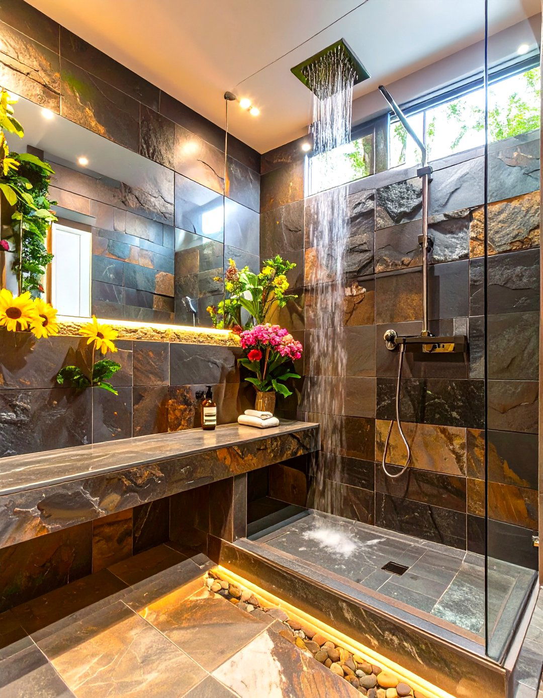 Natural Stone Spa Retreat Shower - 30 corner shower ideas